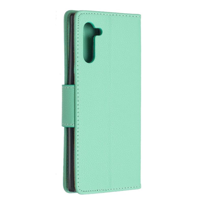 Flip Cover Læder for Samsung Galaxy Note 10 Sort Lychee Skrå Flap