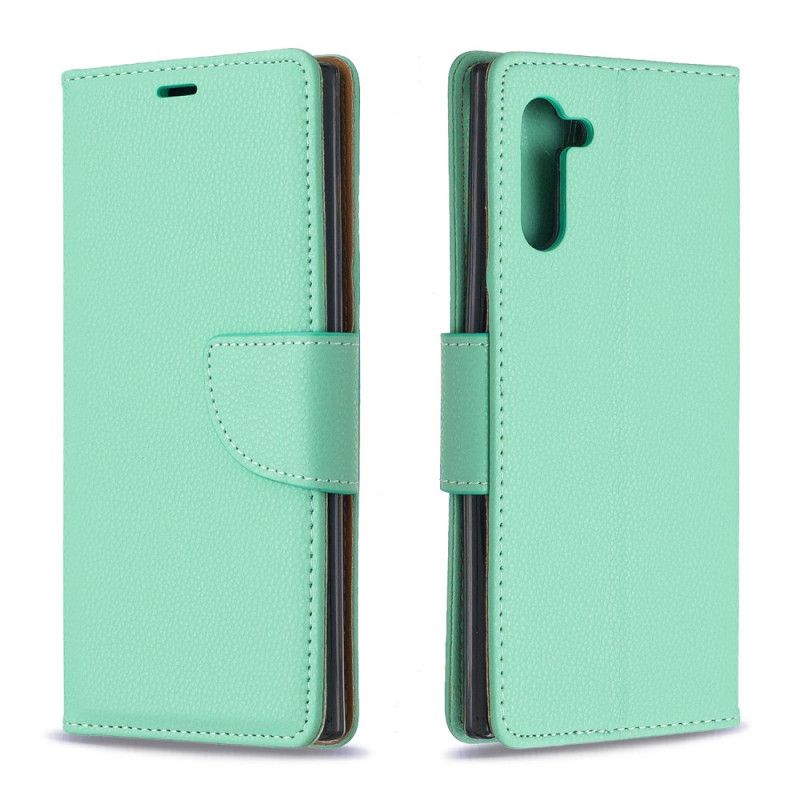 Flip Cover Læder for Samsung Galaxy Note 10 Sort Lychee Skrå Flap