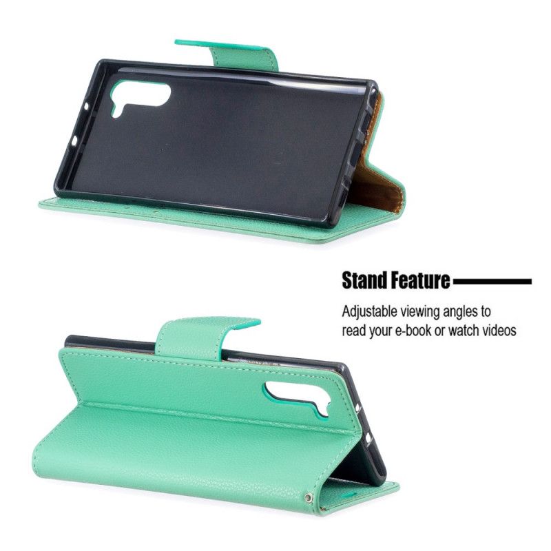 Flip Cover Læder for Samsung Galaxy Note 10 Sort Lychee Skrå Flap