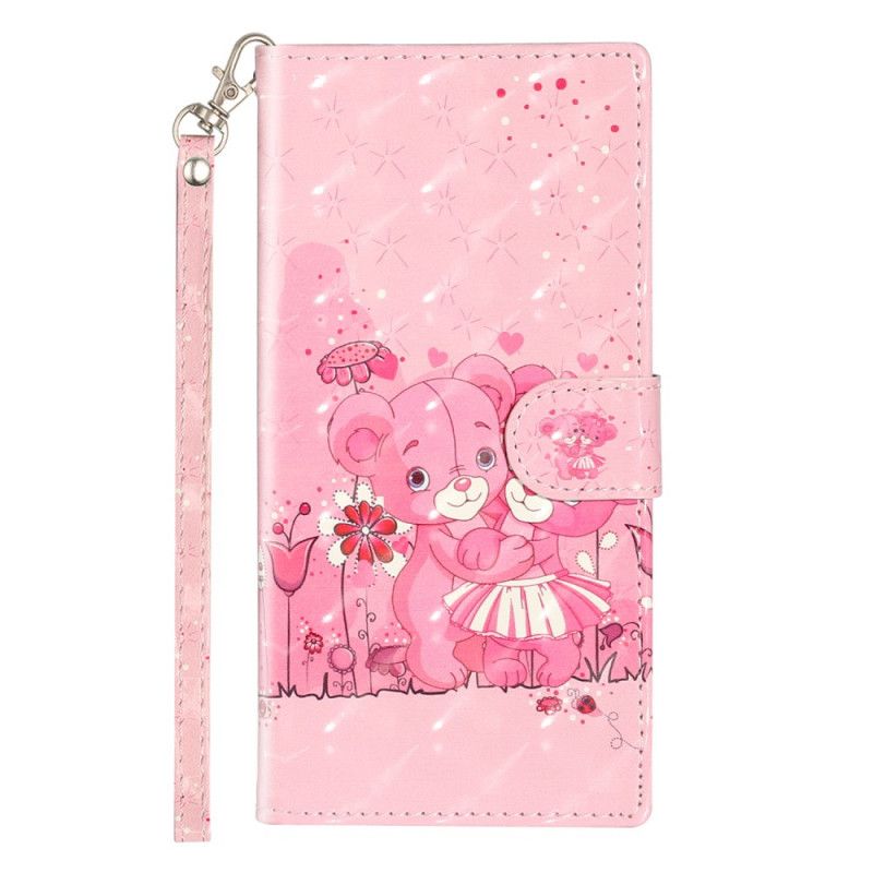 Flip Cover Læder Samsung Galaxy Note 10 Bamser Lyse Pletter Med Rem Original