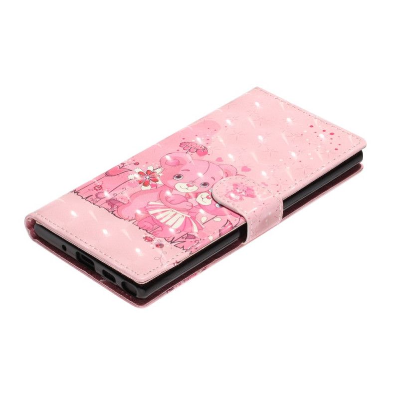 Flip Cover Læder Samsung Galaxy Note 10 Bamser Lyse Pletter Med Rem Original