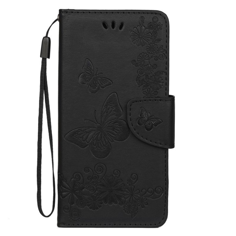 Flip Cover Læder Samsung Galaxy Note 10 Sort Pragtfulde String Sommerfugle