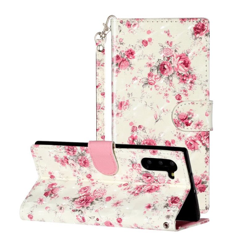 Flip Cover Samsung Galaxy Note 10 Mobilcover Blomster Lyse Pletter Med Rem