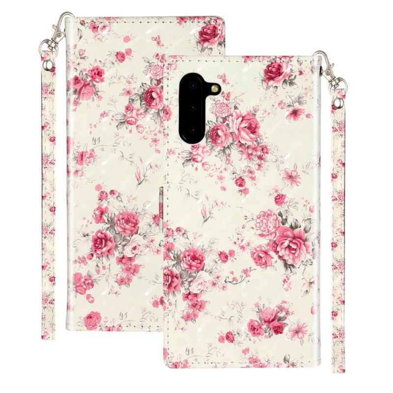 Flip Cover Samsung Galaxy Note 10 Mobilcover Blomster Lyse Pletter Med Rem