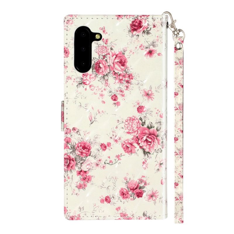 Flip Cover Samsung Galaxy Note 10 Mobilcover Blomster Lyse Pletter Med Rem