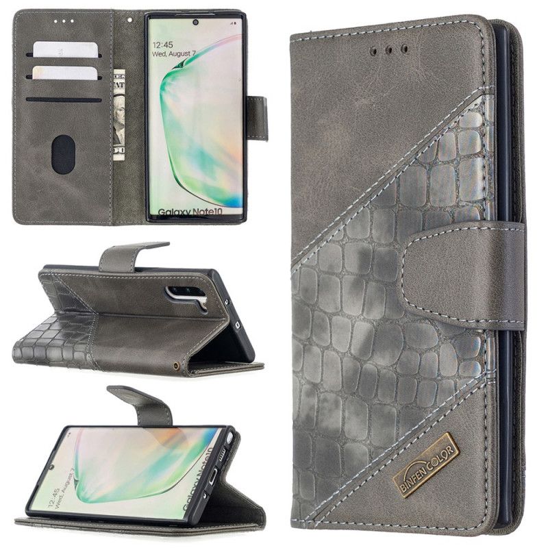 Flip Cover Samsung Galaxy Note 10 Sort Klassisk Krokodillehudeffekt