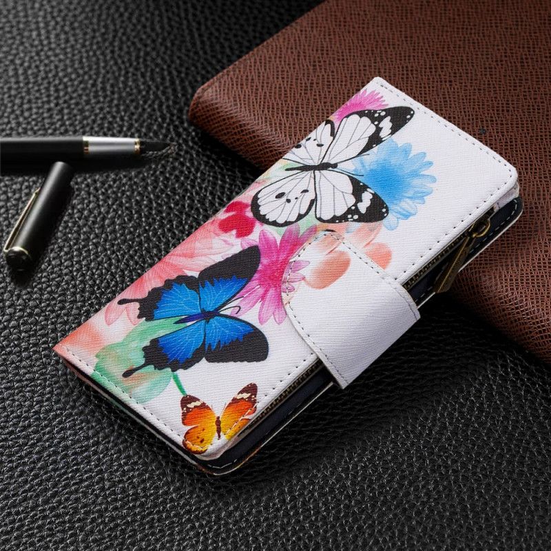 Flip Cover Samsung Galaxy Note 10 Sort Mobilcover Sommerfugl Lynlåslomme