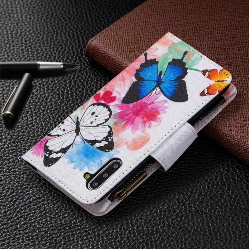 Flip Cover Samsung Galaxy Note 10 Sort Mobilcover Sommerfugl Lynlåslomme