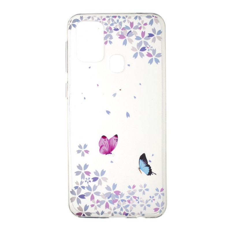 Cover for Samsung Galaxy M31 Gennemsigtige Sommerfugle Og Blomster