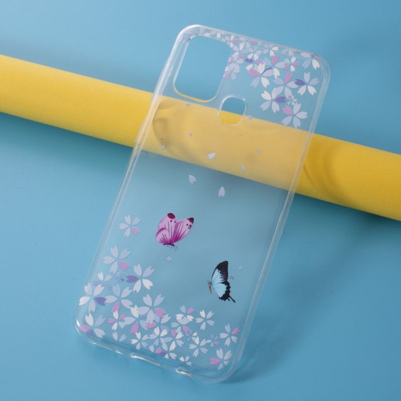 Cover for Samsung Galaxy M31 Gennemsigtige Sommerfugle Og Blomster