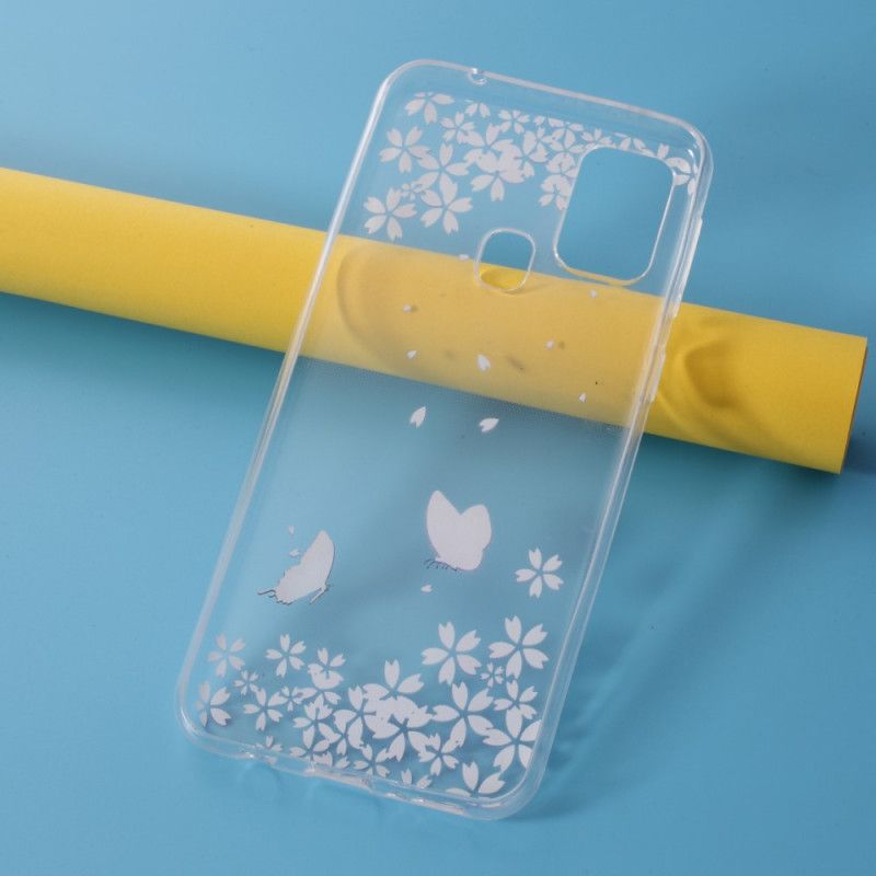 Cover for Samsung Galaxy M31 Gennemsigtige Sommerfugle Og Blomster