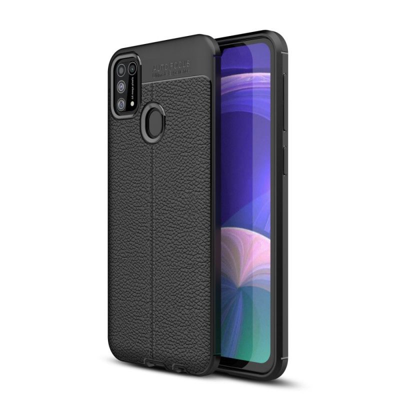 Cover Samsung Galaxy M31 Sort Dobbeltlinjet Lychee-Lædereffekt