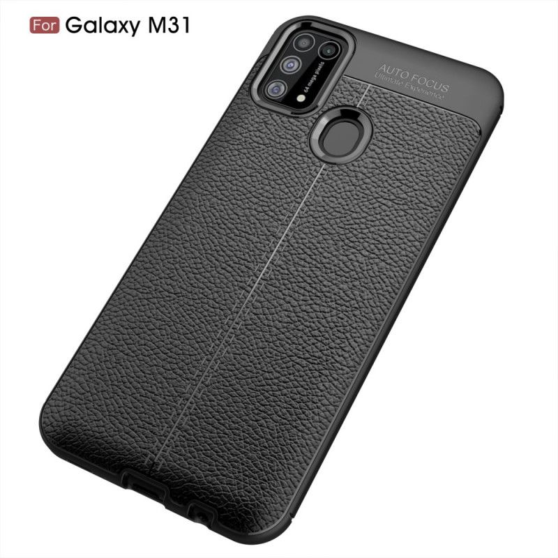 Cover Samsung Galaxy M31 Sort Dobbeltlinjet Lychee-Lædereffekt