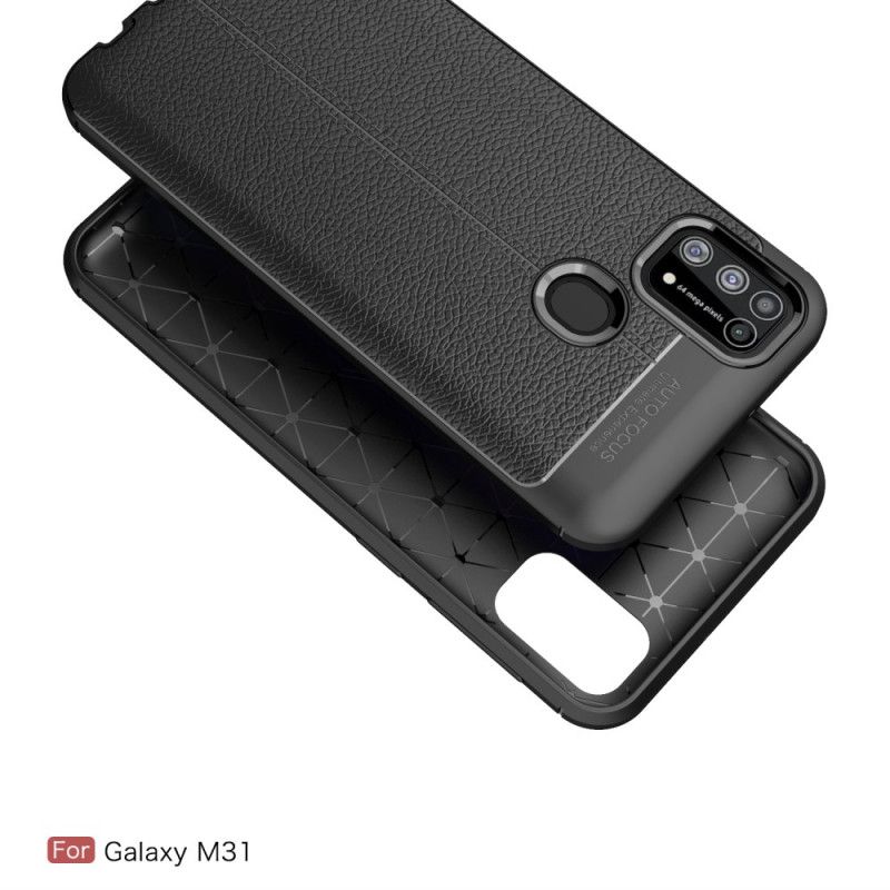 Cover Samsung Galaxy M31 Sort Dobbeltlinjet Lychee-Lædereffekt