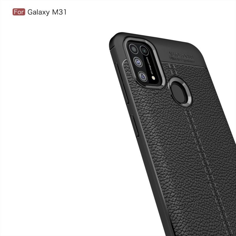 Cover Samsung Galaxy M31 Sort Dobbeltlinjet Lychee-Lædereffekt