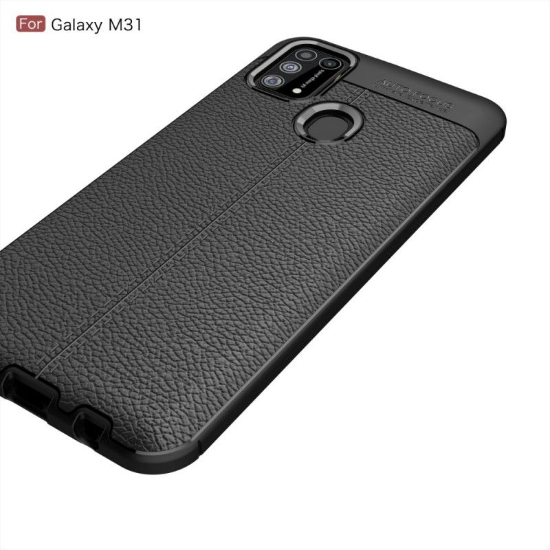 Cover Samsung Galaxy M31 Sort Dobbeltlinjet Lychee-Lædereffekt