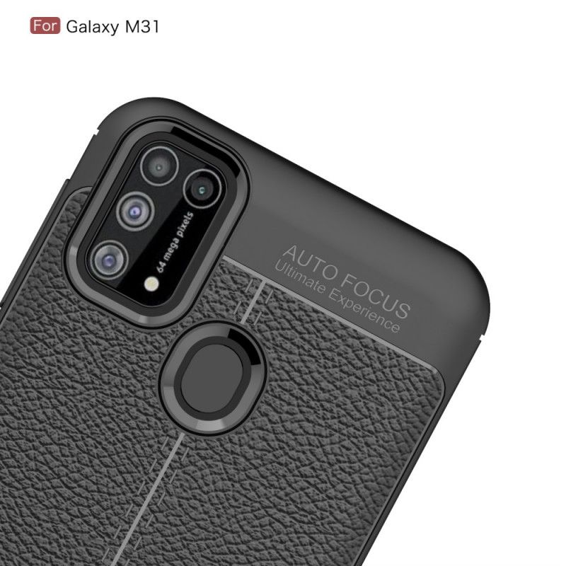 Cover Samsung Galaxy M31 Sort Dobbeltlinjet Lychee-Lædereffekt