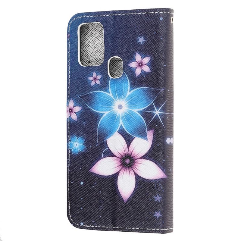 Flip Cover Læder for Samsung Galaxy M31 Måneblomster Med Rem