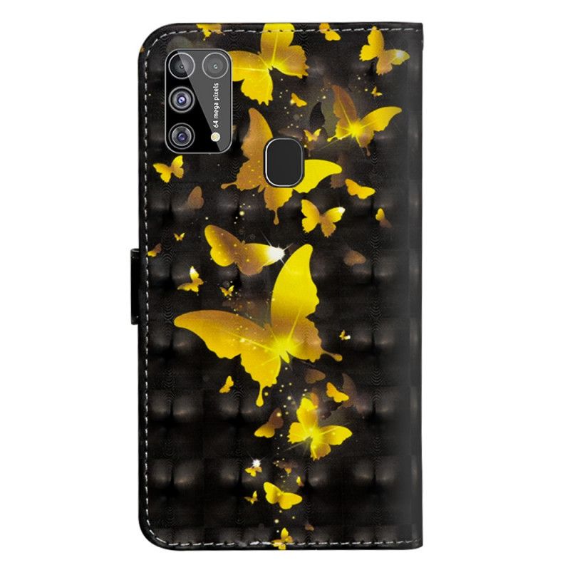 Flip Cover Læder Samsung Galaxy M31 Gule Sommerfugle