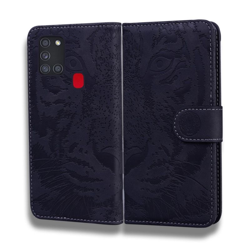 Flip Cover Læder Samsung Galaxy M31 Sort Tiger Ansigtsprint