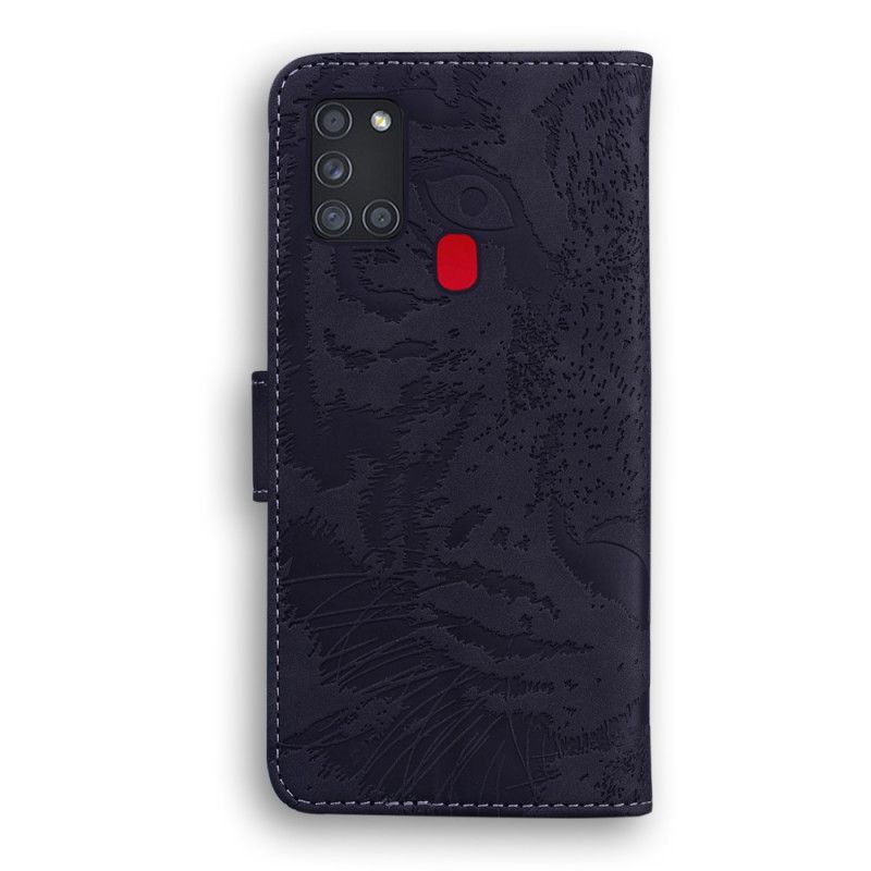 Flip Cover Læder Samsung Galaxy M31 Sort Tiger Ansigtsprint