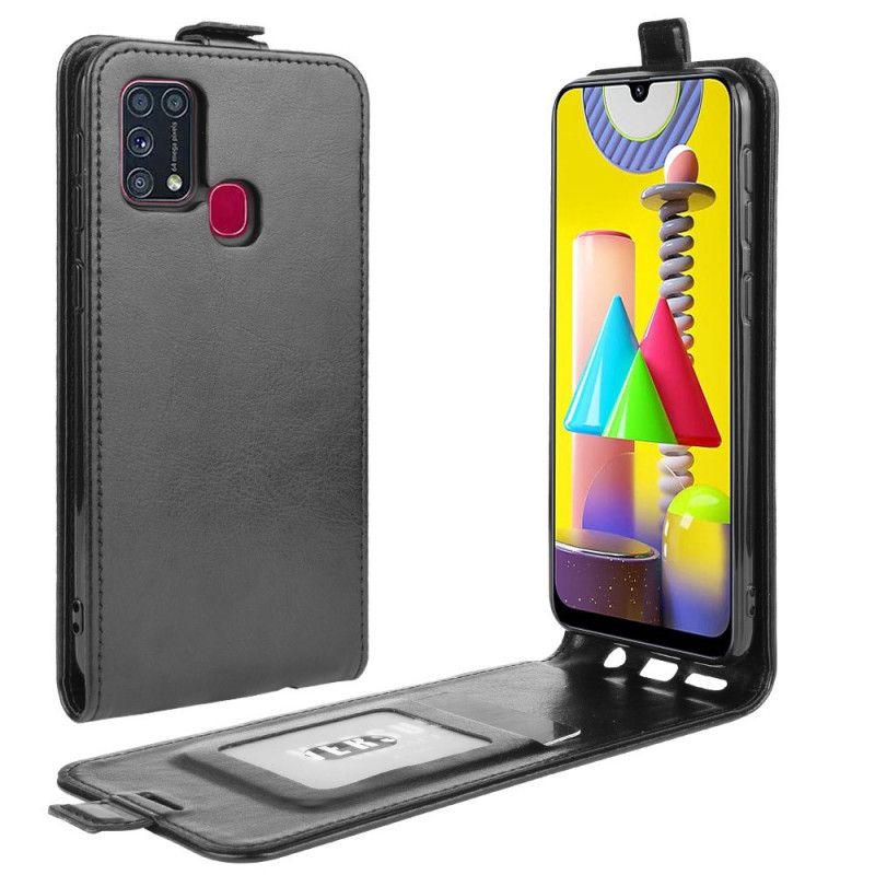 Flip Cover Samsung Galaxy M31 Sort Foldning Af Lædereffekt