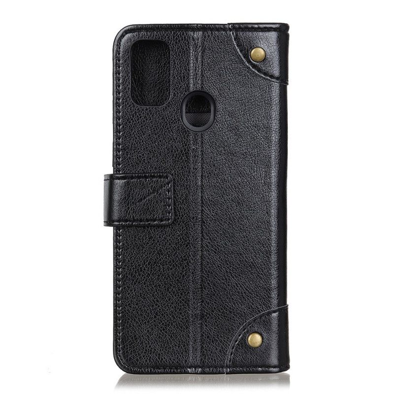 Flip Cover Samsung Galaxy M31 Sort Mobilcover Nappalæderstil Med Vintage Nitter