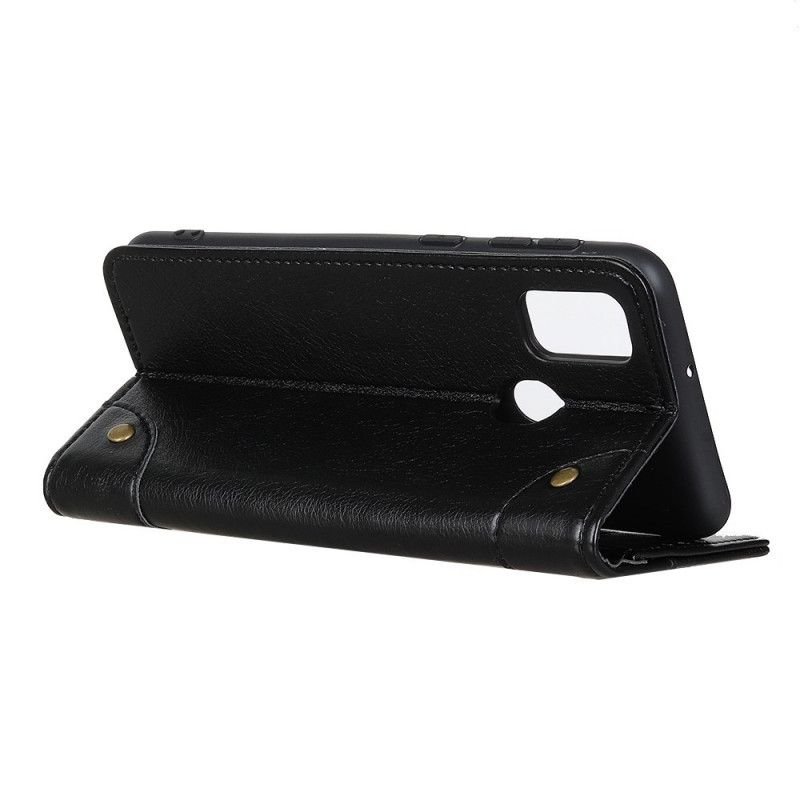 Flip Cover Samsung Galaxy M31 Sort Mobilcover Nappalæderstil Med Vintage Nitter