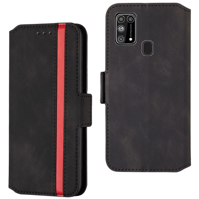 Flip Cover Samsung Galaxy M31 Sort To-Tone Lodret Linje