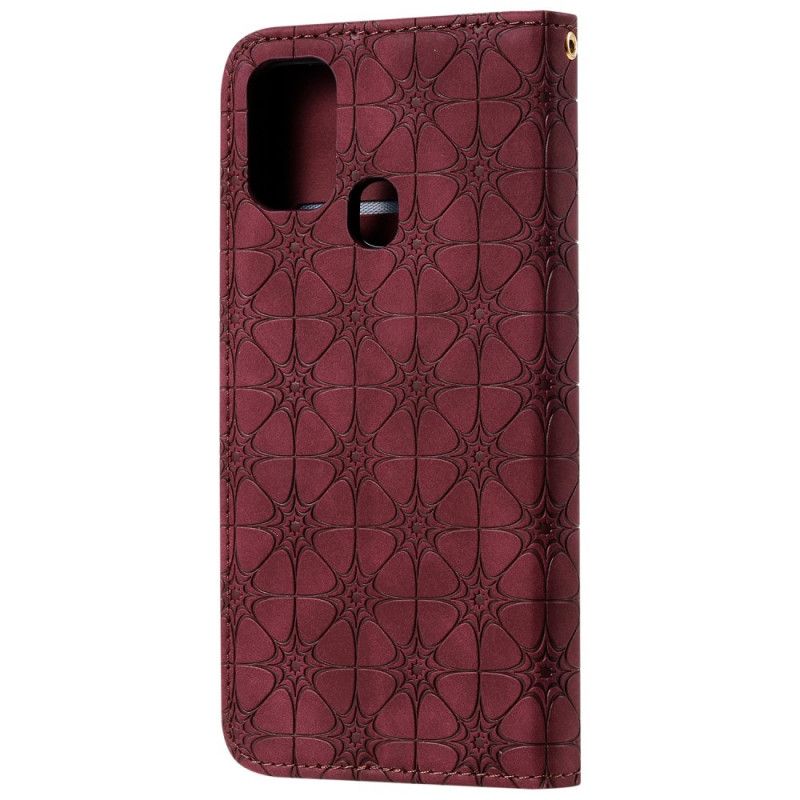 Læder Cover Samsung Galaxy M31 Rød Barokke Blomster Beskyttelse