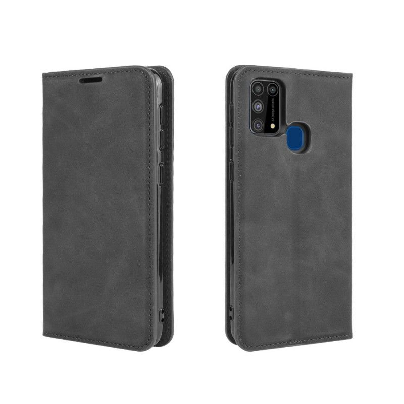 Læder Cover Samsung Galaxy M31 Sort Blød Lædereffekt Original