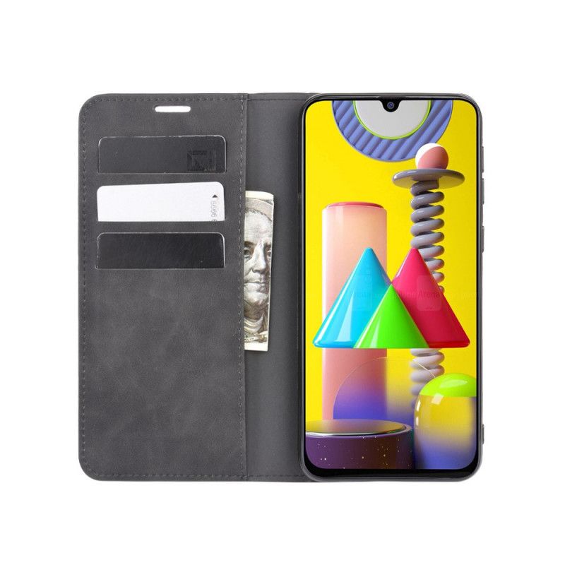 Læder Cover Samsung Galaxy M31 Sort Blød Lædereffekt Original