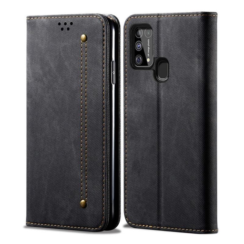 Læder Cover Samsung Galaxy M31 Sort Jeansstof Original