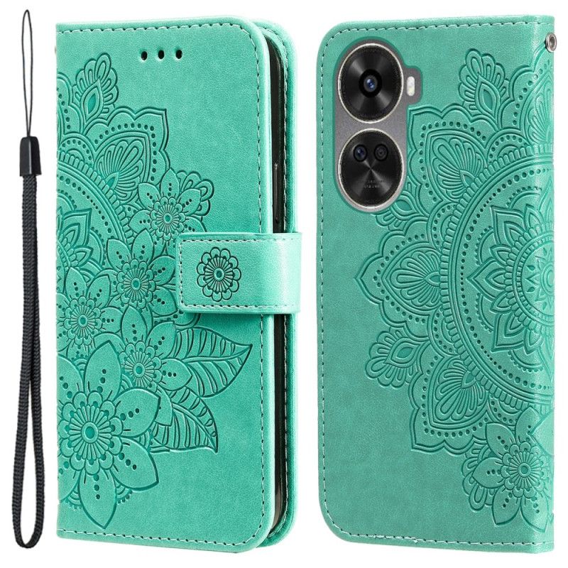 Læder Cover Huawei Nova 12 Se Telefon Etui Blomstermønster Med Rem