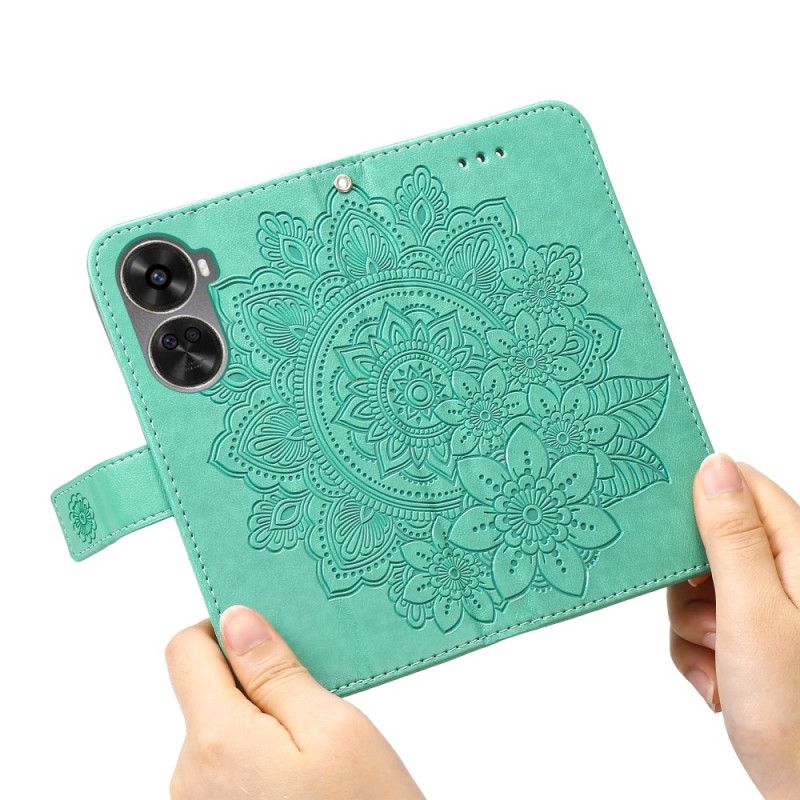 Læder Cover Huawei Nova 12 Se Telefon Etui Blomstermønster Med Rem