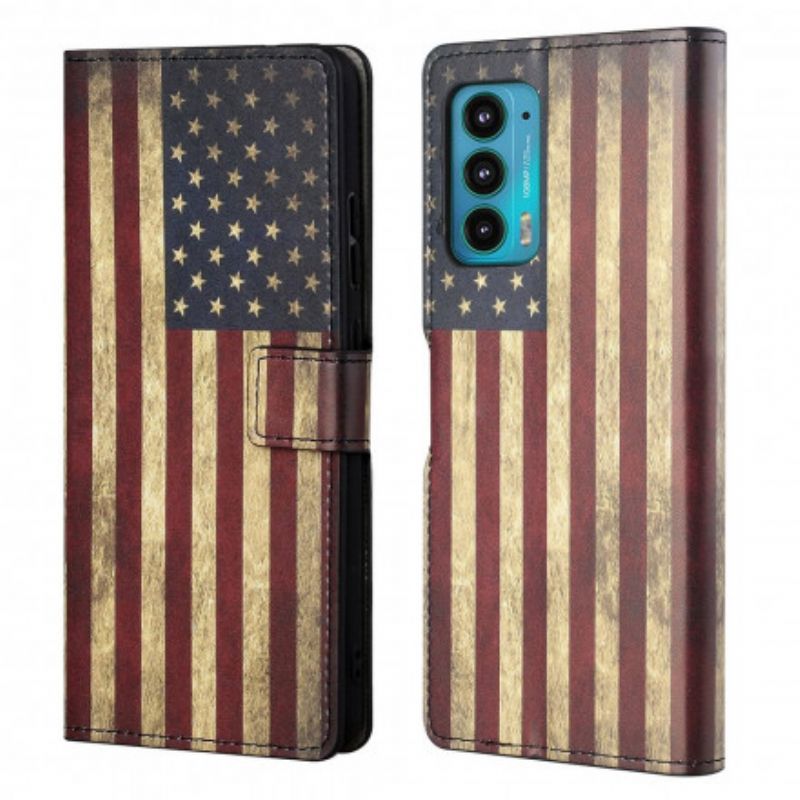 Læder Cover Motorola Edge 20 Telefon Etui Amerikansk Flag