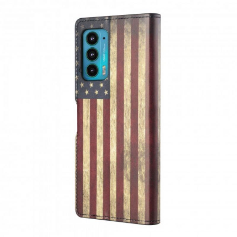 Læder Cover Motorola Edge 20 Telefon Etui Amerikansk Flag