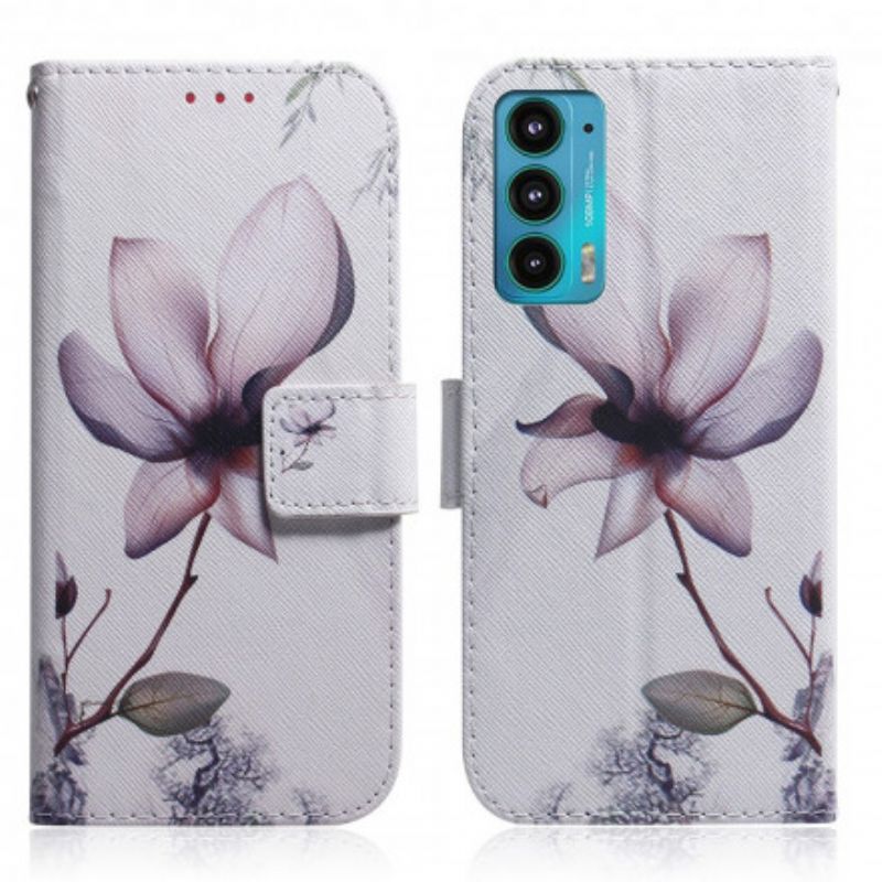 Læder Cover Motorola Edge 20 Telefon Etui Gammel Lyserød Blomst