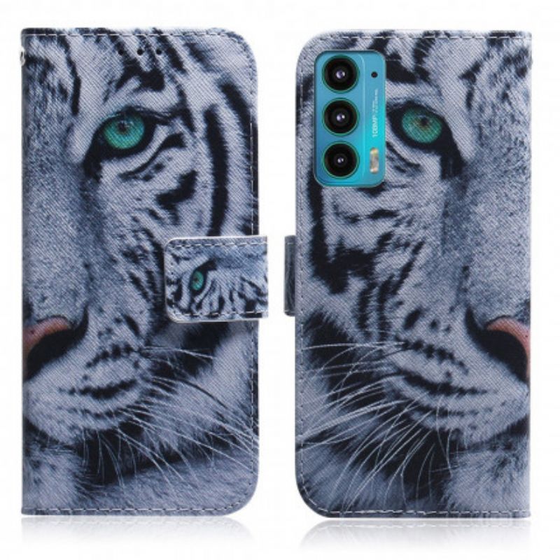 Læder Cover Motorola Edge 20 Telefon Etui Tiger Face