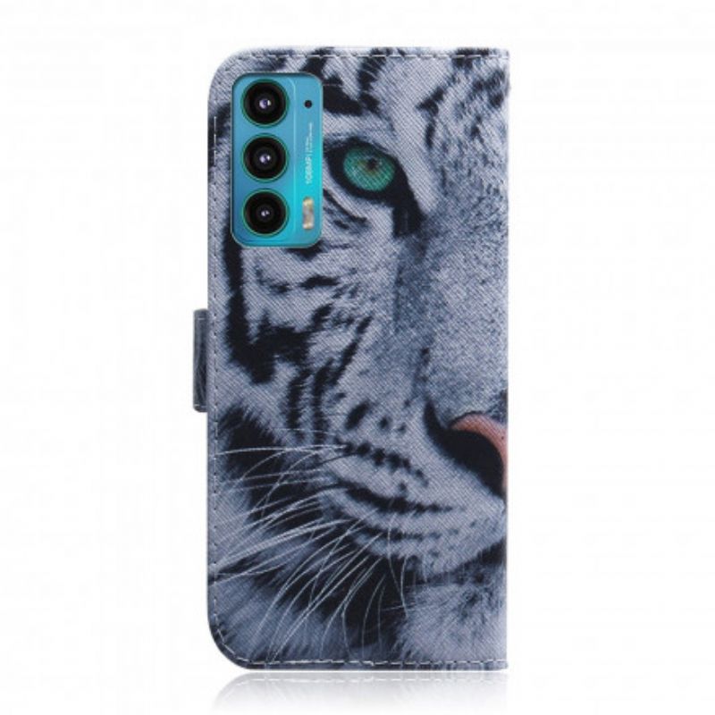 Læder Cover Motorola Edge 20 Telefon Etui Tiger Face