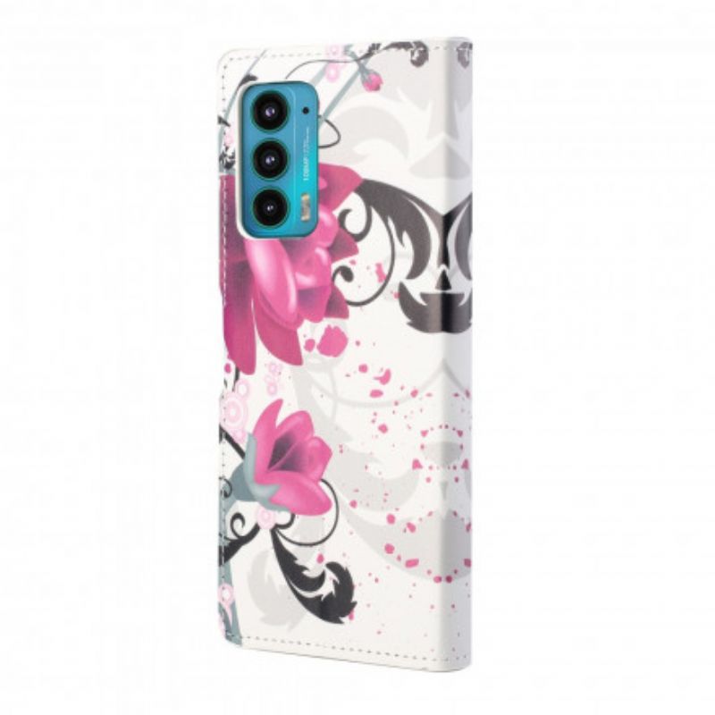 Læder Cover Motorola Edge 20 Tropiske Blomster