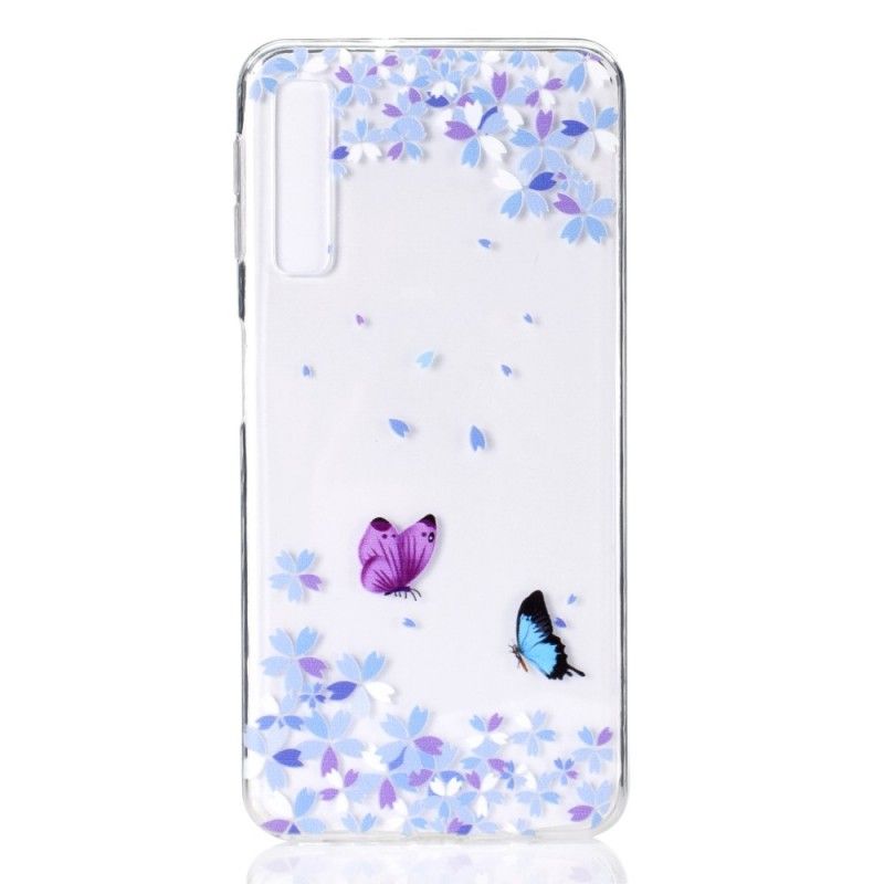 Cover Samsung Galaxy A7 Gennemsigtige Sommerfugle Og Blomster Beskyttelse