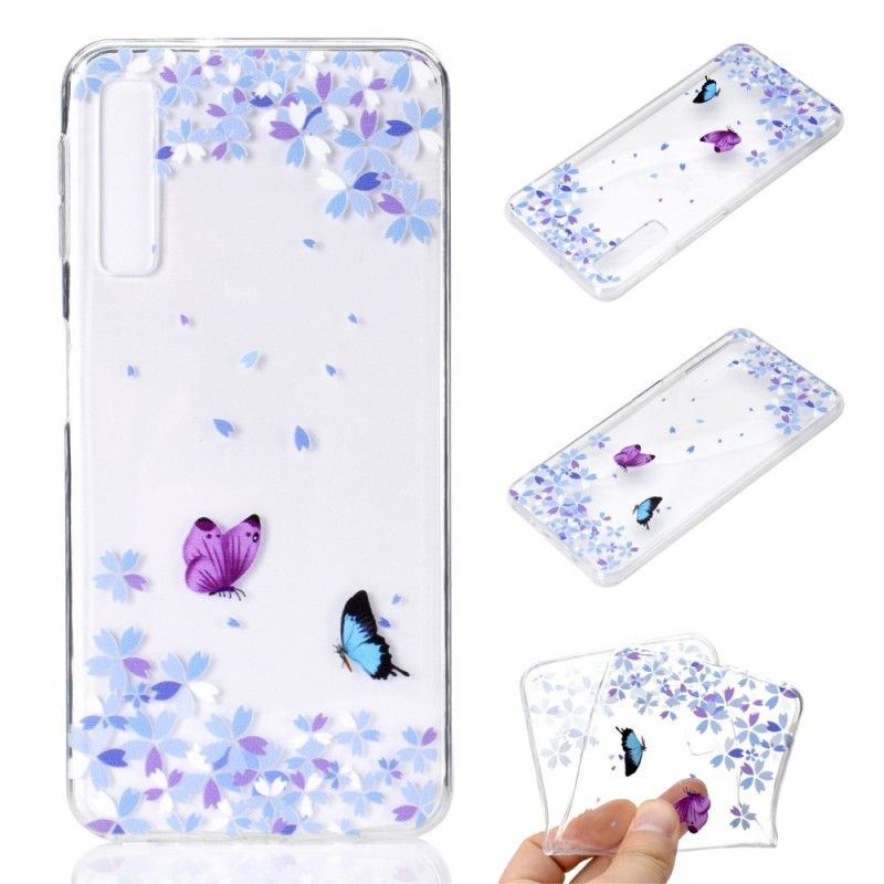 Cover Samsung Galaxy A7 Gennemsigtige Sommerfugle Og Blomster Beskyttelse