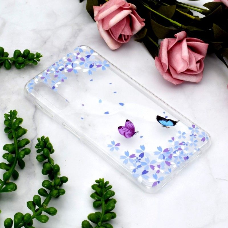 Cover Samsung Galaxy A7 Gennemsigtige Sommerfugle Og Blomster Beskyttelse