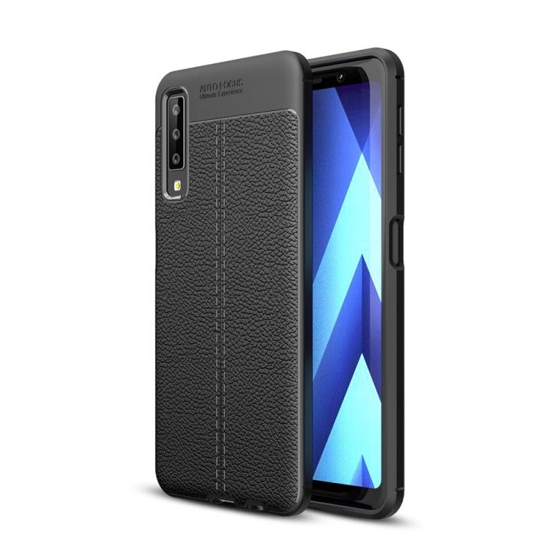 Cover Samsung Galaxy A7 Sort Dobbeltlinjeret Lychee-Lædereffekt Beskyttelse