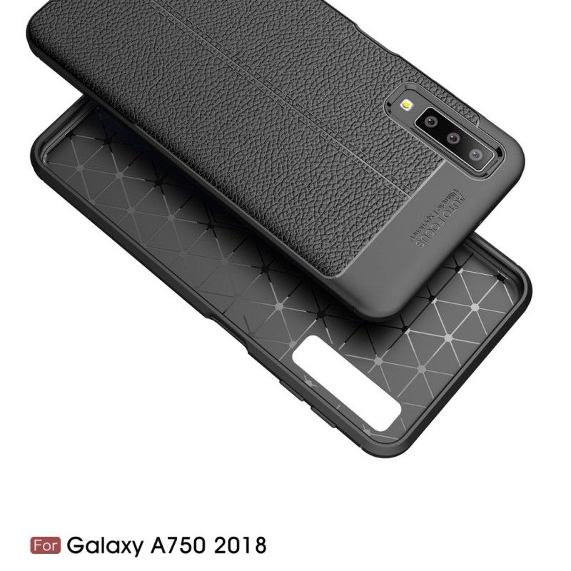 Cover Samsung Galaxy A7 Sort Dobbeltlinjeret Lychee-Lædereffekt Beskyttelse