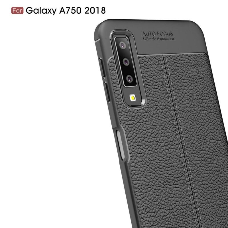 Cover Samsung Galaxy A7 Sort Dobbeltlinjeret Lychee-Lædereffekt Beskyttelse