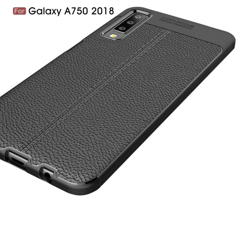 Cover Samsung Galaxy A7 Sort Dobbeltlinjeret Lychee-Lædereffekt Beskyttelse