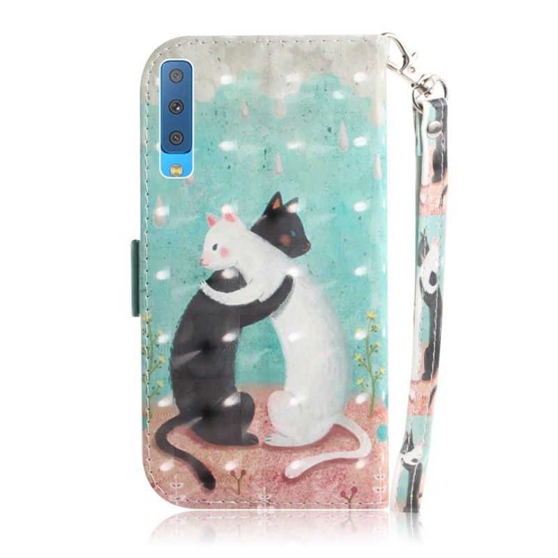 Flip Cover Læder for Samsung Galaxy A7 Thong Cat Friends