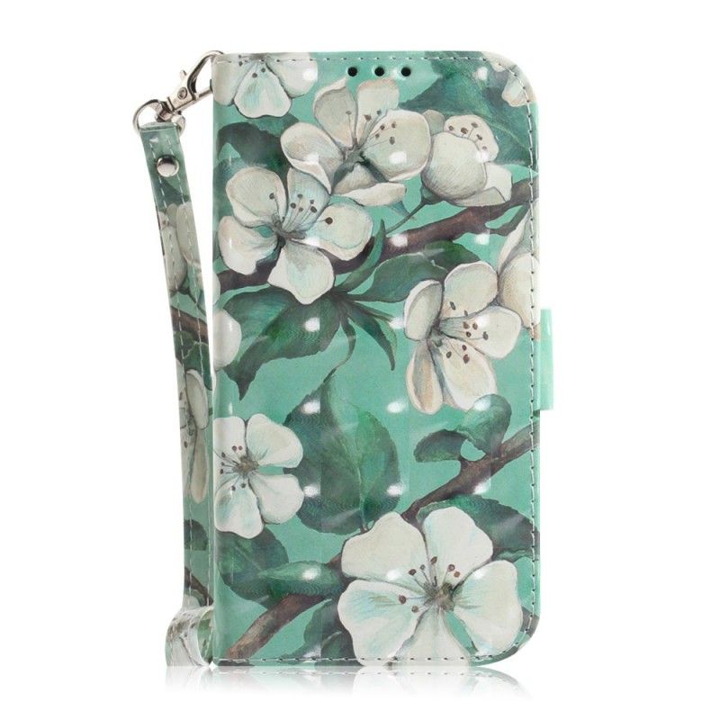 Flip Cover Læder Samsung Galaxy A7 Blomstrende Gren Med Rem Original